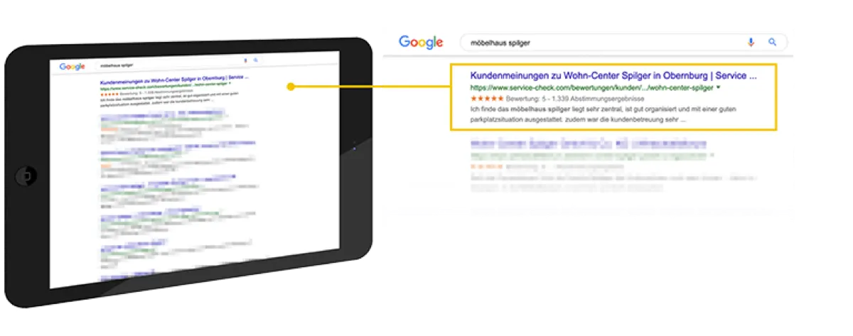 Google-Sterne-Anzeige eines SERVICE-CHECK-Hauses in den Suchergebnissen